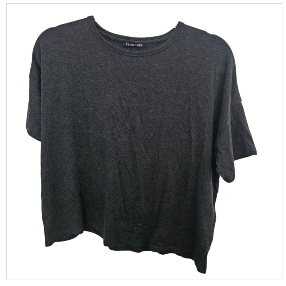 Eileen Fisher XXS boxy Tee Shirt Top Blouse Charcoal Soft Everyday‎ Basic Casual